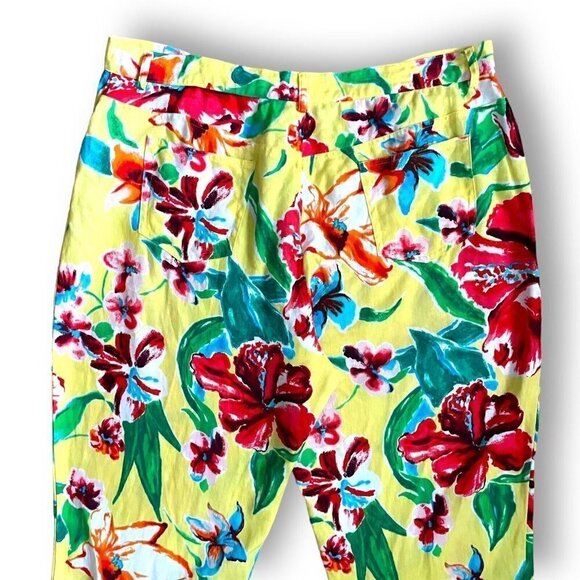 LAUREN Ralph Lauren Womens Linen Pants Plus Sz 18W Yellow Tropical Floral Ankle - Picture 6 of 7